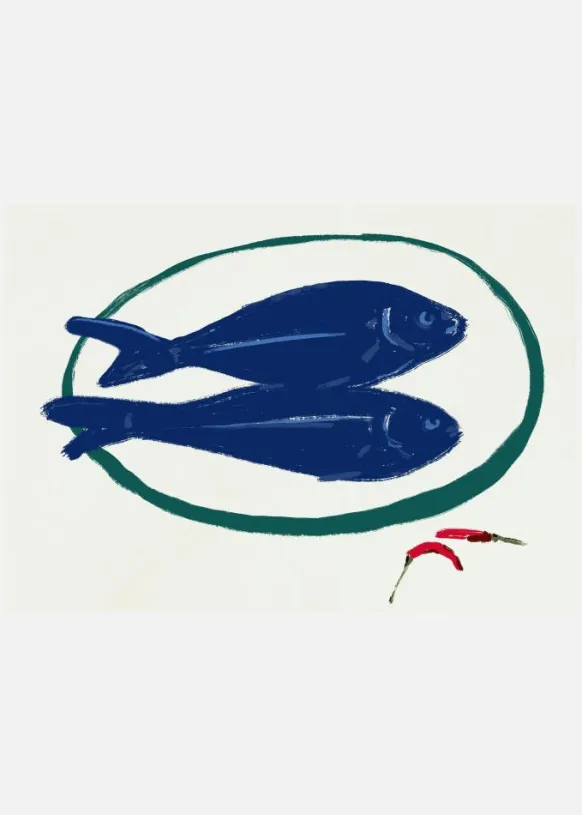 Blue Fishes Still Life Canvastavla (30x40 cm)