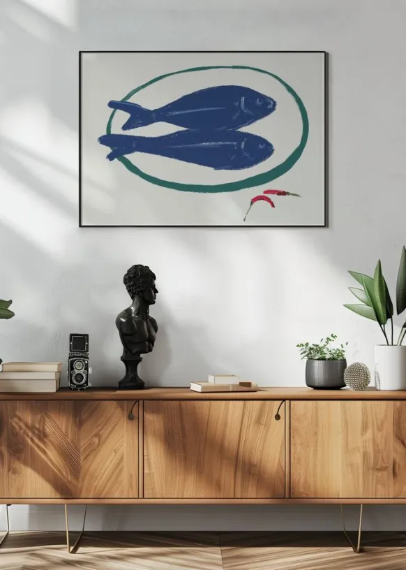 Blue fishes still life Poster (21x29.7 cm (A4))
