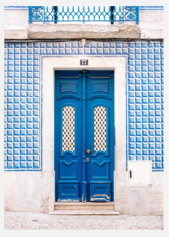 Blue Lisbon Door Canvastavla (30x40 cm)