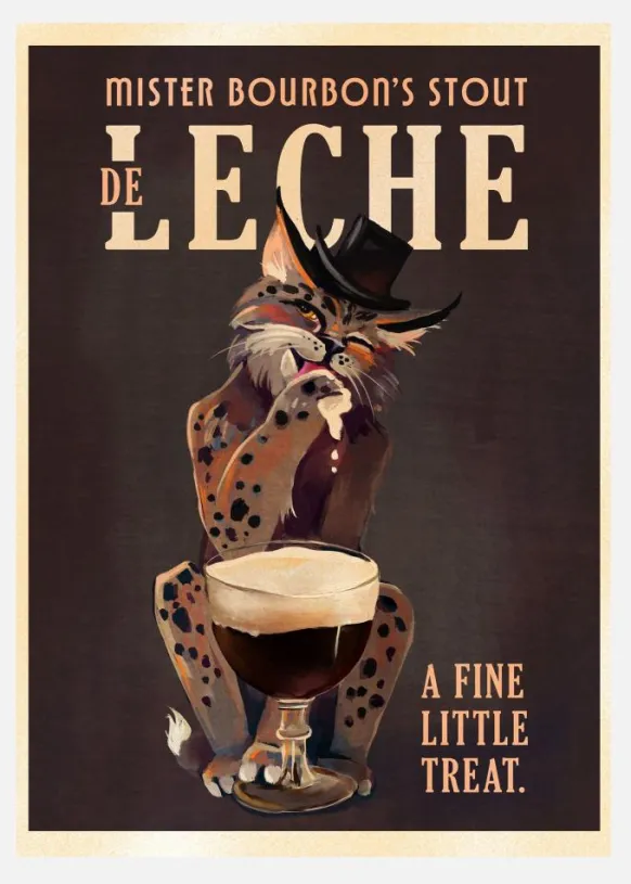 Bourbon De Leche Guinness Style Cat Art Canvastavla (30x40 cm)