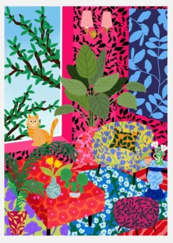 Cat In Flower Power Livingroom Canvastavla (30x40 cm)