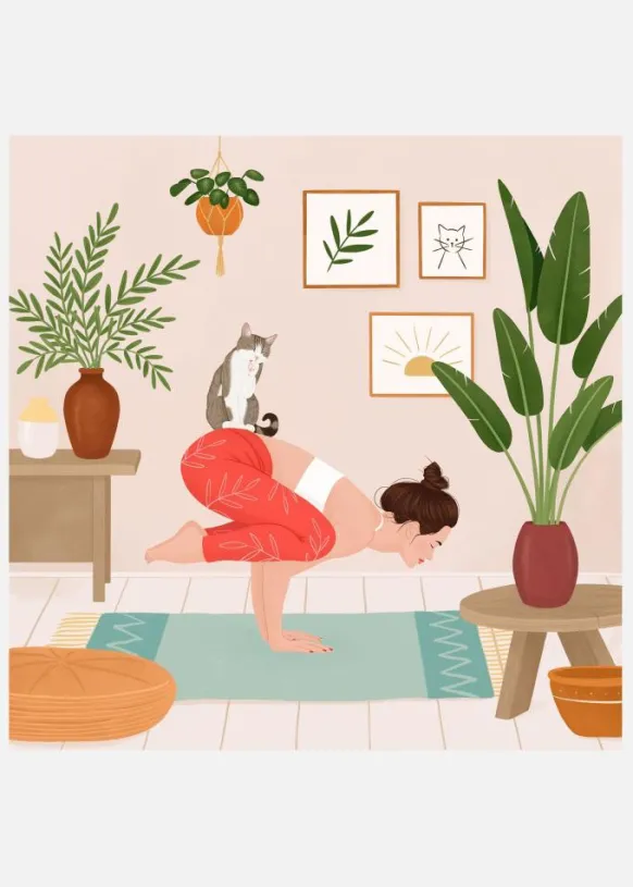 Cat Yoga Canvastavla (30x30 cm)