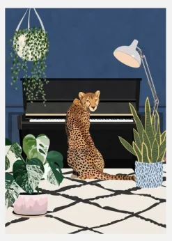 Cheetah Playing Piano Canvastavla (30x40 cm)