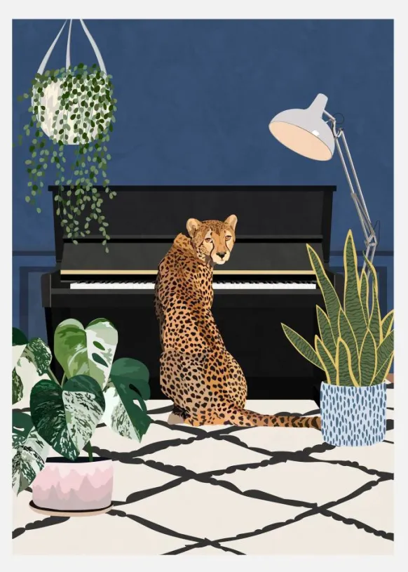 Cheetah Playing Piano Canvastavla (30x40 cm)