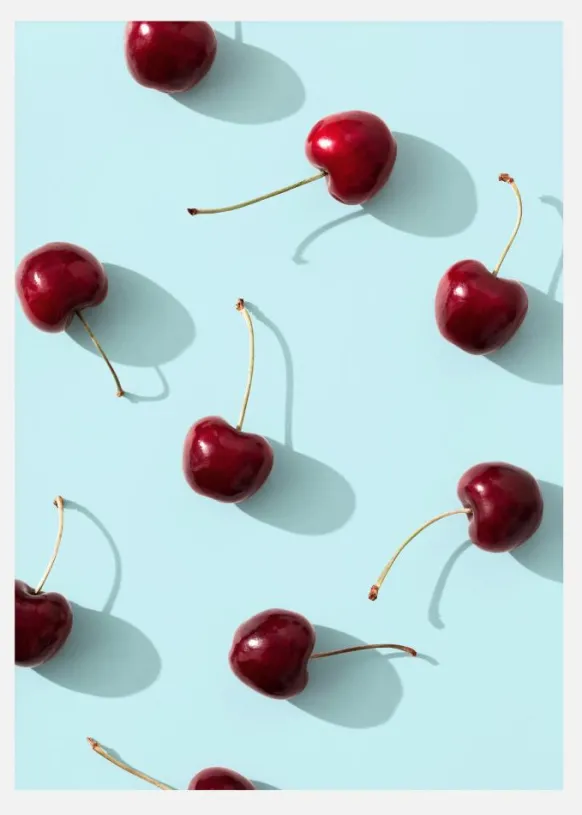 Cherries On Turquoise Canvastavla (30x40 cm)
