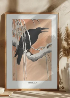 Crow On Snowy Branch Poster (21x29.7 cm (A4))