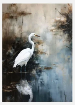 Egret In Lake Canvastavla (30x40 cm)