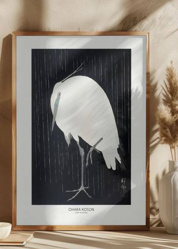 Egret In The Rain Poster (21x29.7 cm (A4))