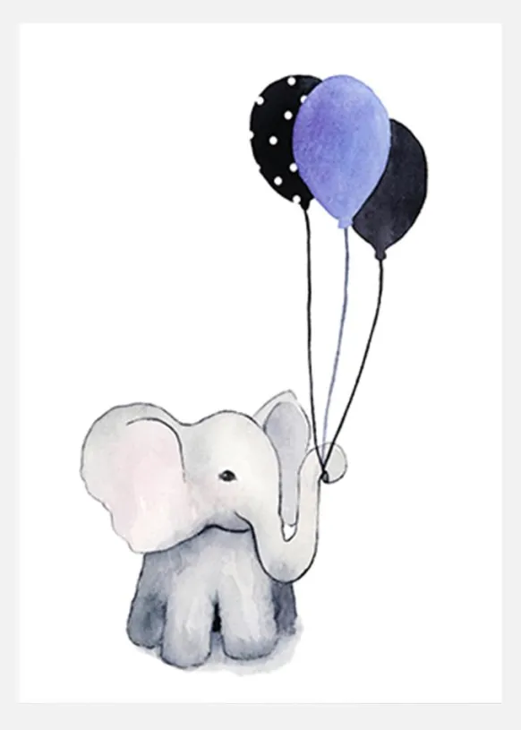 Elephant With Balloons Canvastavla (30x40 cm)