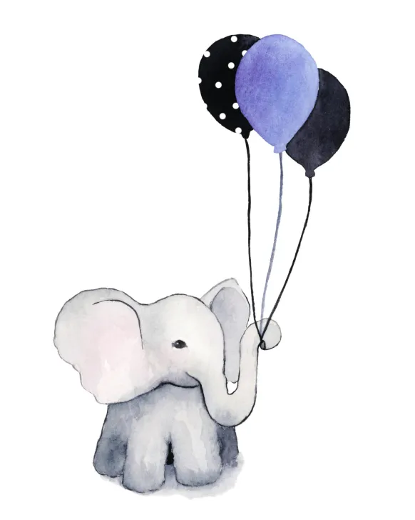Elephant With Balloons Poster (21x29.7 cm (A4))