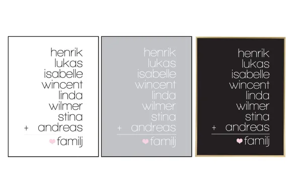 Familjeekvation Svart - 8 namn (21x29,7 cm (A4))