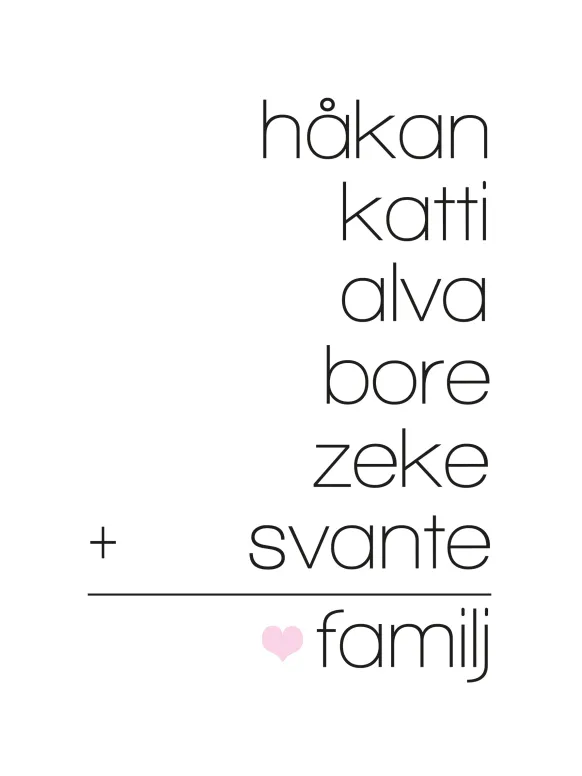 Familjeekvation Vit - 6 namn (21x29,7 cm (A4))