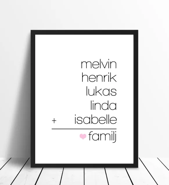 Familjeekvation Vit - 6 namn (21x29,7 cm (A4))