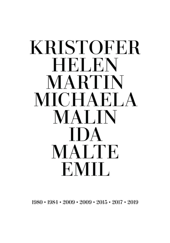Familjetavla - 8Namn & Födelseår - Vit (21x29,7 cm (A4))