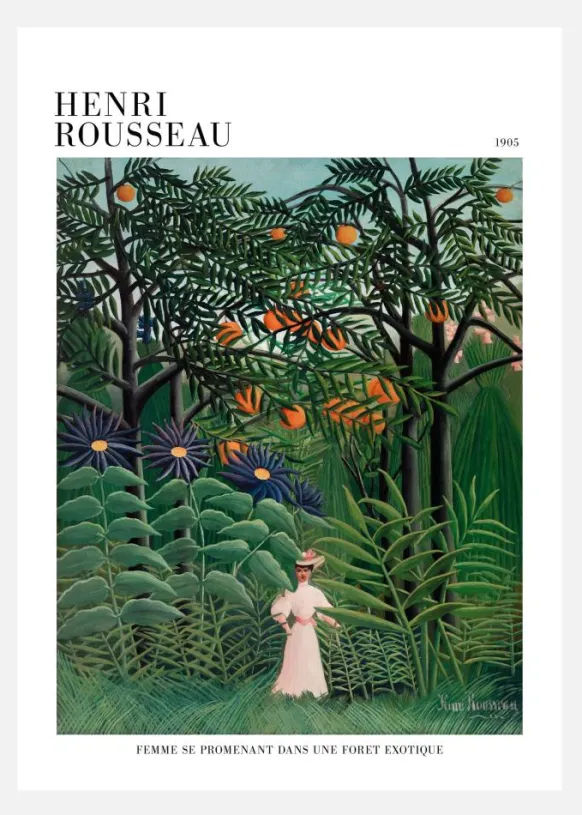 Femme Se Promenant Dans Une Foret Exotique Canvastavla (30x40 cm)