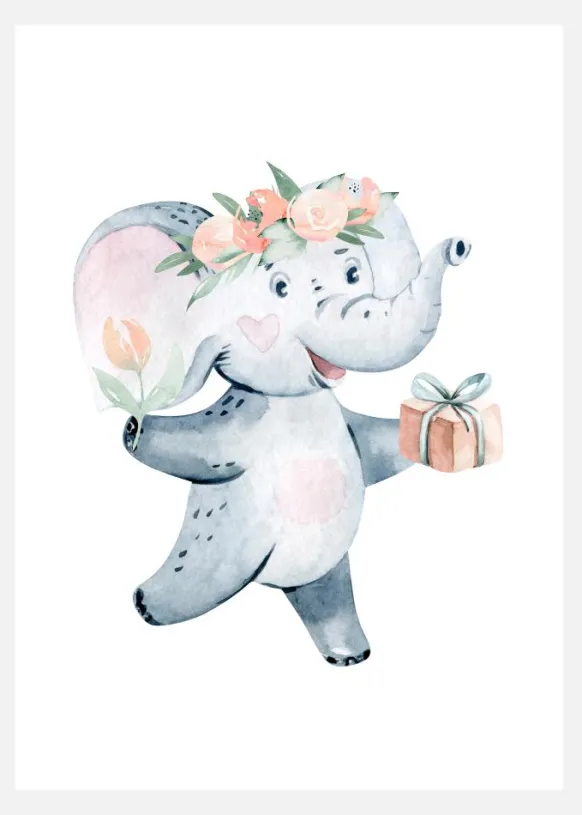 Flower Elephant Canvastavla (30x40 cm)