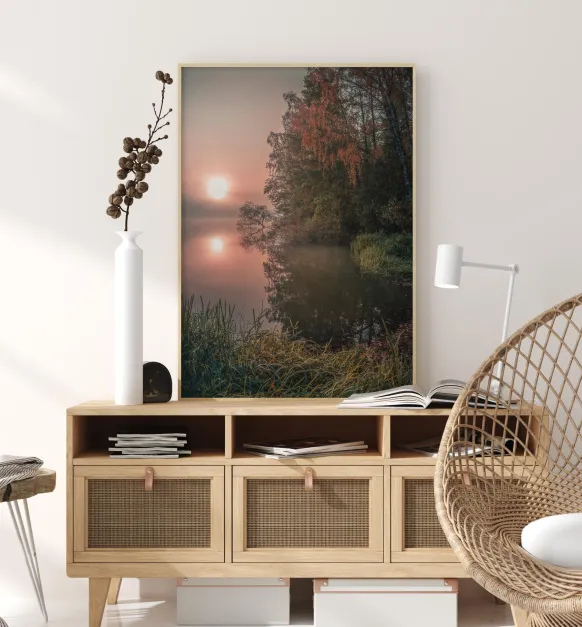 Foggy Fall Lake Poster (21x29.7 cm (A4))