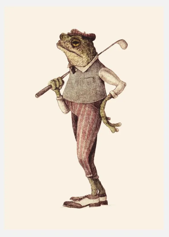Frog In Vintage Golf Attire Canvastavla (30x40 cm)