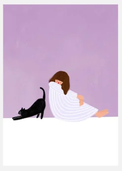 Girl And Cat Canvastavla (30x40 cm)
