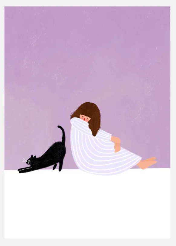 Girl And Cat Canvastavla (30x40 cm)