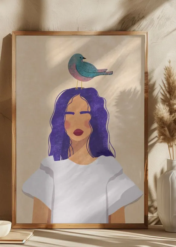 Girl with bird Poster (21x29.7 cm (A4))
