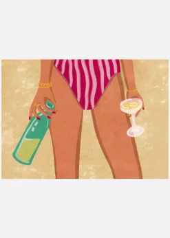 Girl With Wine At The Beach Canvastavla (30x40 cm)