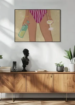 Girl with wine at the beach Poster (21x29.7 cm (A4))