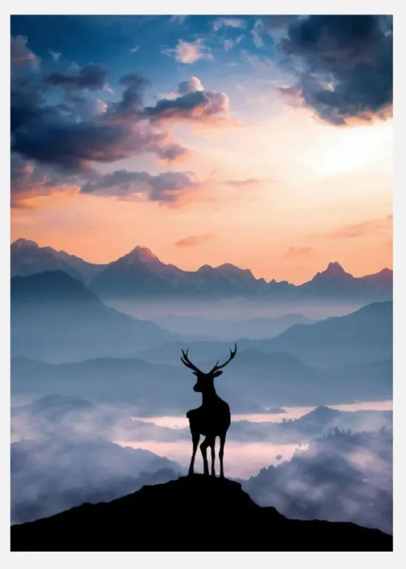 Heavenly Blue Deer Canvastavla (30x40 cm)
