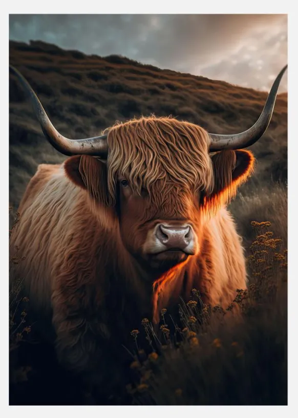 Highland Cow With Big Horns Canvastavla (30x40 cm)