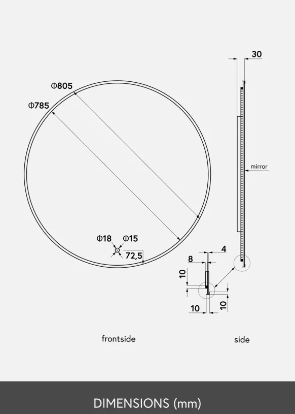 KAILA Spegel Circle LED Svart 80 cm Ø
