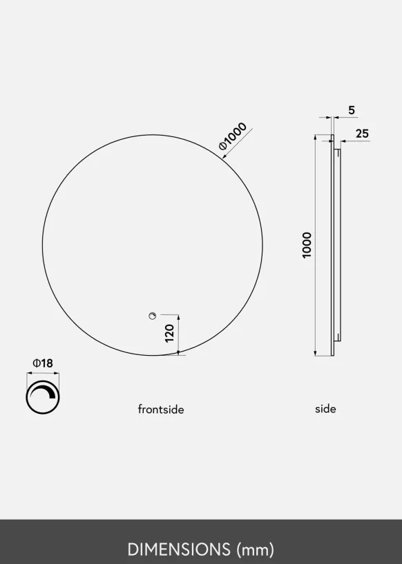 KAILA Spegel LED 100 cm Ø