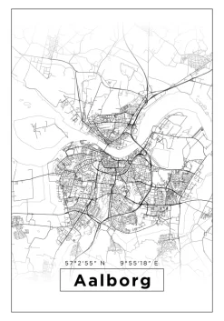 Karta - Aalborg - Vit Poster (21x29.7 cm (A4))