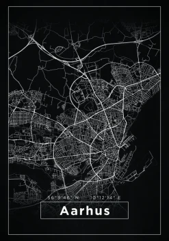 Karta - Aarhus - Svart Poster (21x29.7 cm (A4))