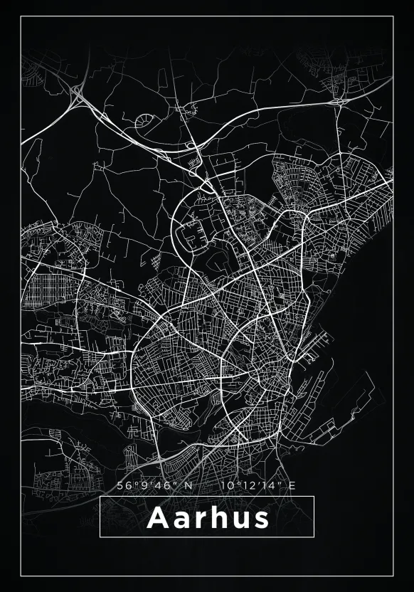 Karta - Aarhus - Svart Poster (21x29.7 cm (A4))