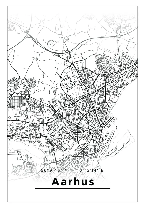 Karta - Aarhus - Vit Poster (21x29.7 cm (A4))