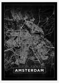 Karta - Amsterdam - Svart Canvastavla (30x40 cm)