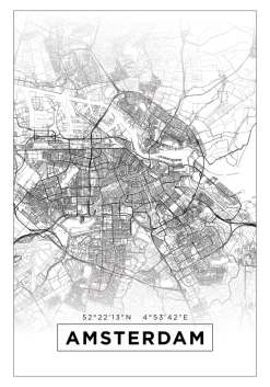 Karta - Amsterdam - Vit Poster (21x29.7 cm (A4))