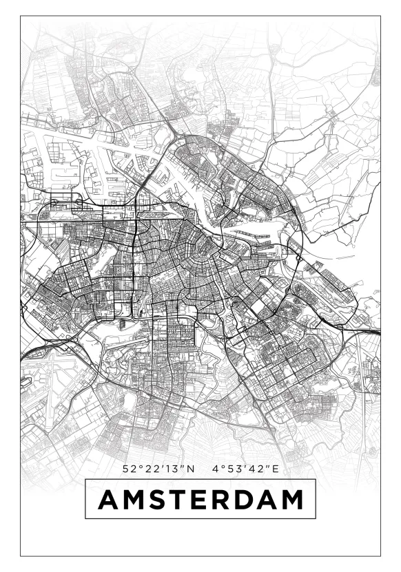 Karta - Amsterdam - Vit Poster (21x29.7 cm (A4))