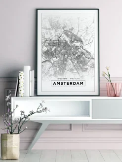 Karta - Amsterdam - Vit Poster (21x29.7 cm (A4))