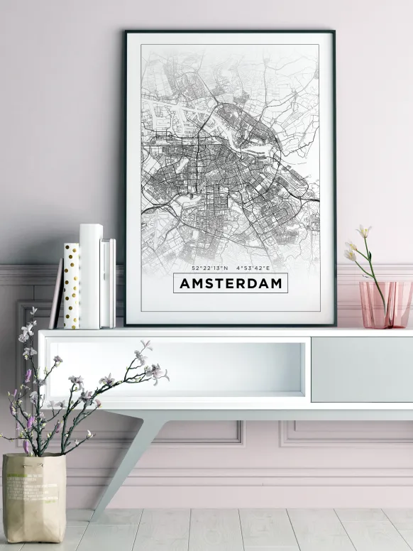 Karta - Amsterdam - Vit Poster (21x29.7 cm (A4))