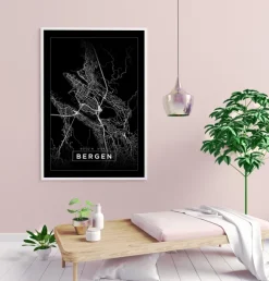 Karta - Bergen - Svart Poster (21x29.7 cm (A4))