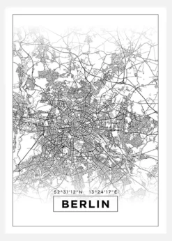 Karta - Berlin - Vit Canvastavla (30x40 cm)