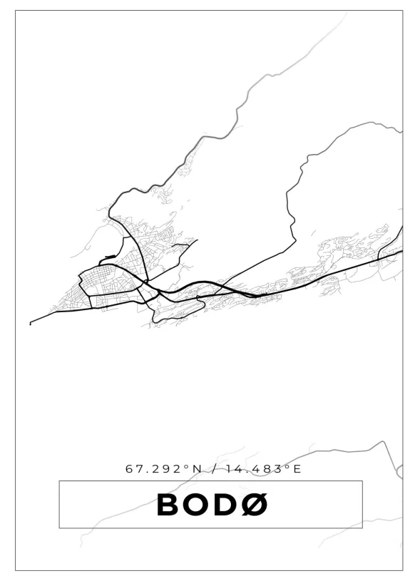 Karta - Bodø - Vit Poster (21x29.7 cm (A4))