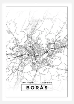 Karta - Borås - Vit Canvastavla (30x40 cm)