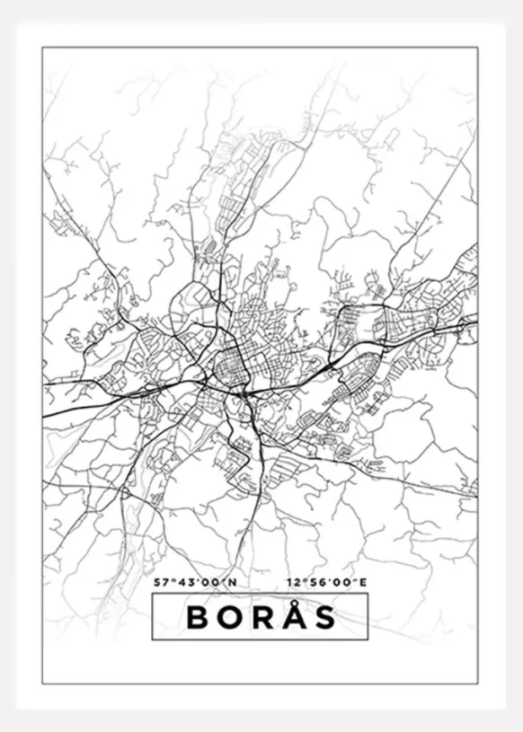 Karta - Borås - Vit Canvastavla (30x40 cm)