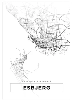 Karta - Esbjerg - Vit Poster (21x29.7 cm (A4))