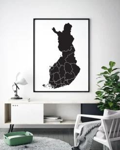 Karta - Finland - Svart Poster (21x29.7 cm (A4))