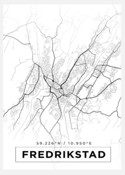 Karta - Fredrikstad - Vit Canvastavla (30x40 cm)