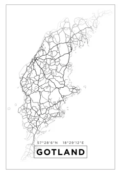 Karta - Gotland - Vit Poster (21x29.7 cm (A4))