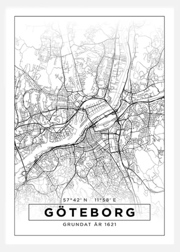 Karta - Göteborg - Vit Canvastavla (30x40 cm)